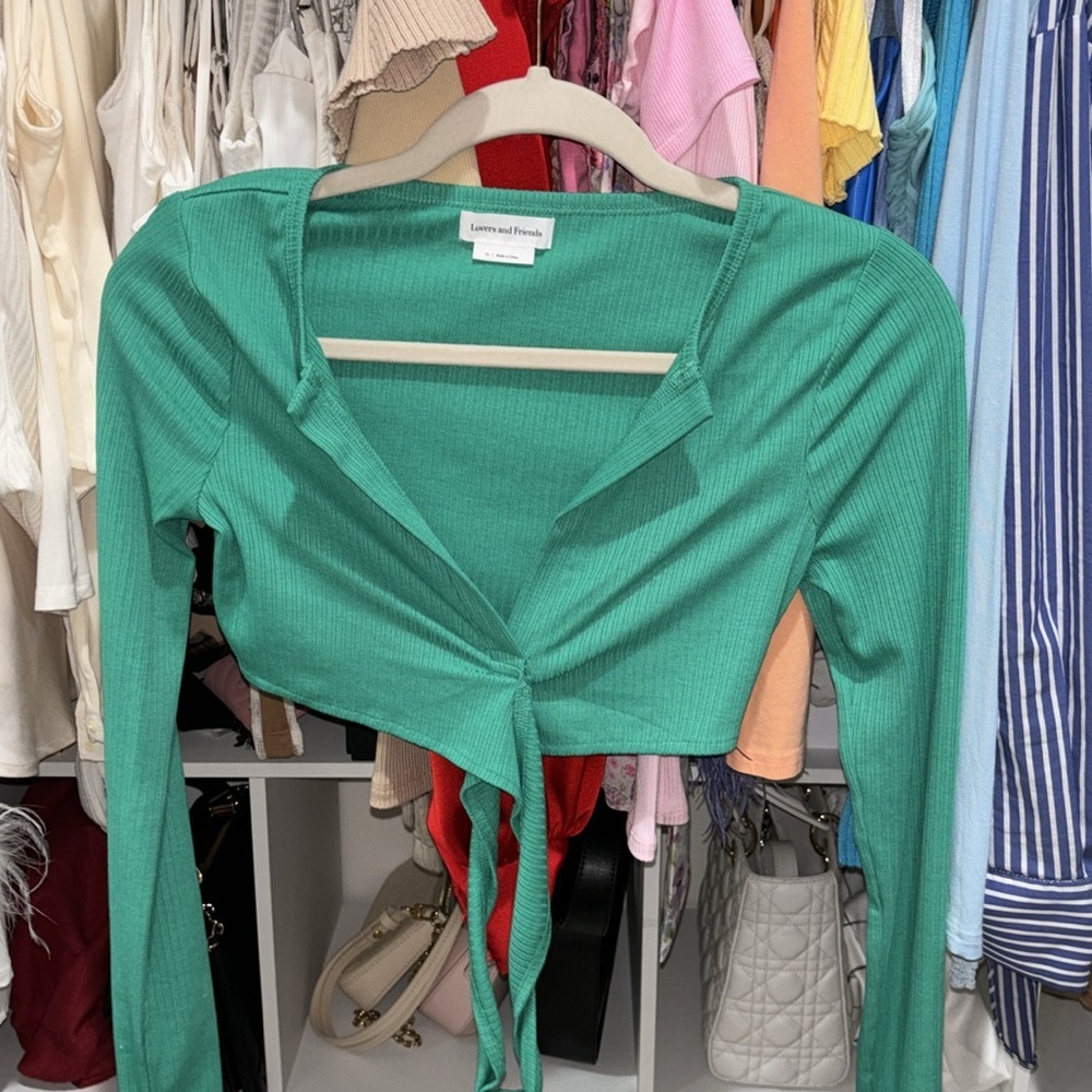 New Lovers + Friends Ludlow Wrap Top in Turquoise size XS - Picture 3 of 6
